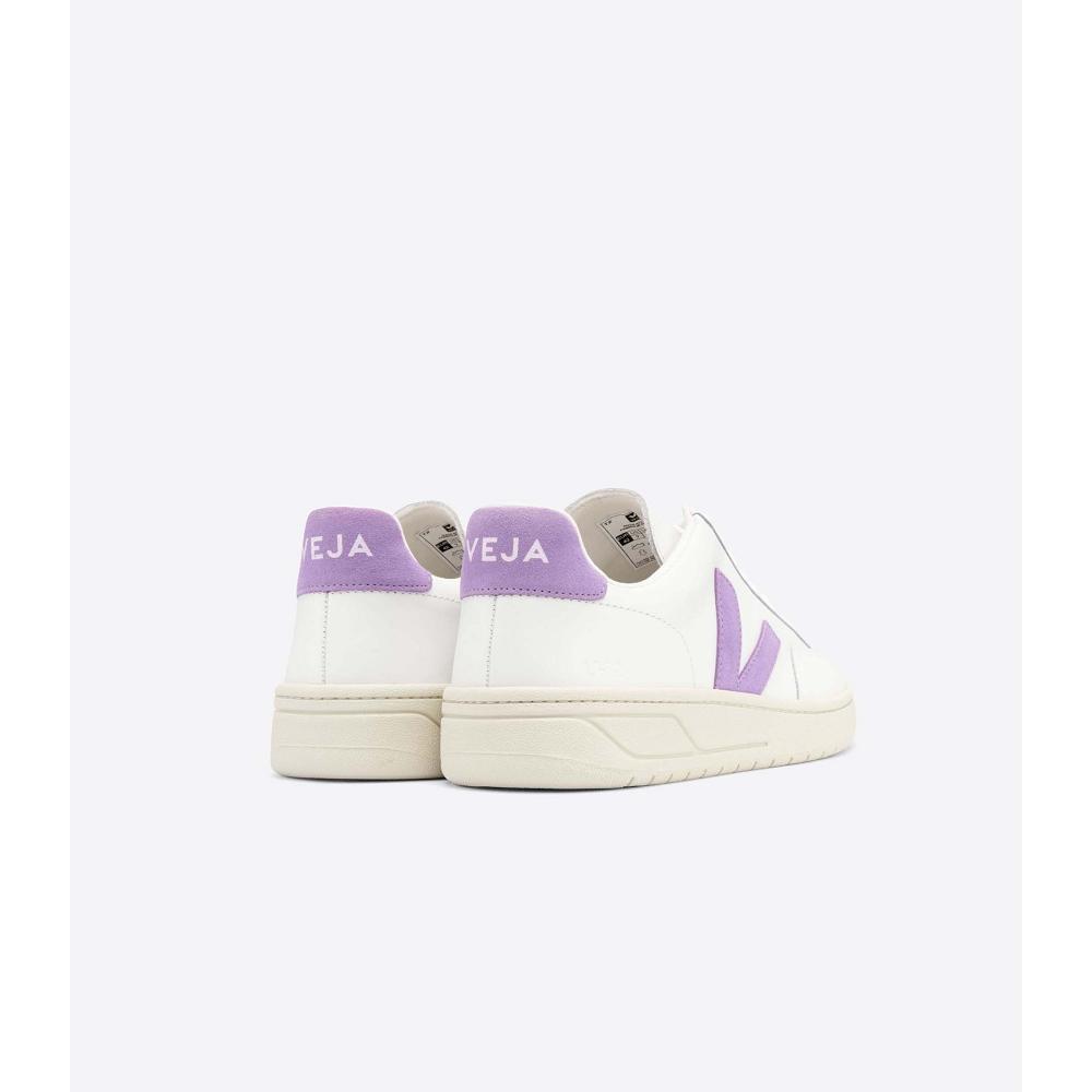 Women's Veja V-12 LEATHER Sneakers White/Purple | ZA 677SGL